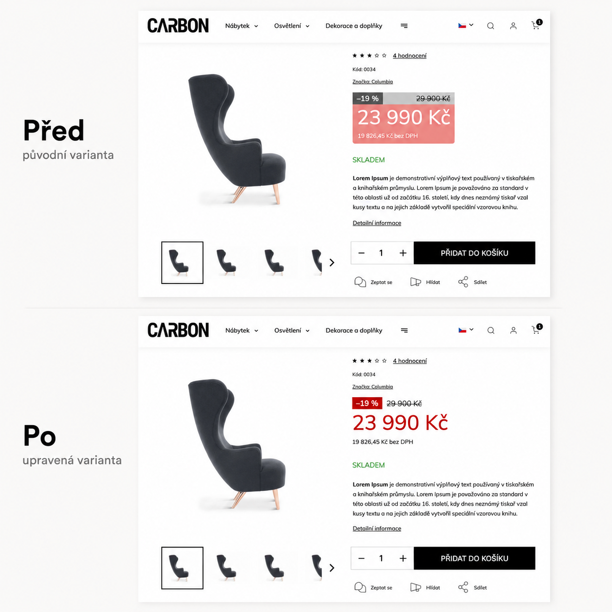 Náhled nového stylu slevové ceny v šabloně Carbon